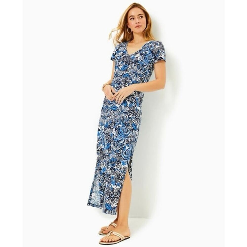 NWT Lilly Pulitzer Etta Short Sleeve Maxi Dress
Print: Low Tide Navy Pandarama